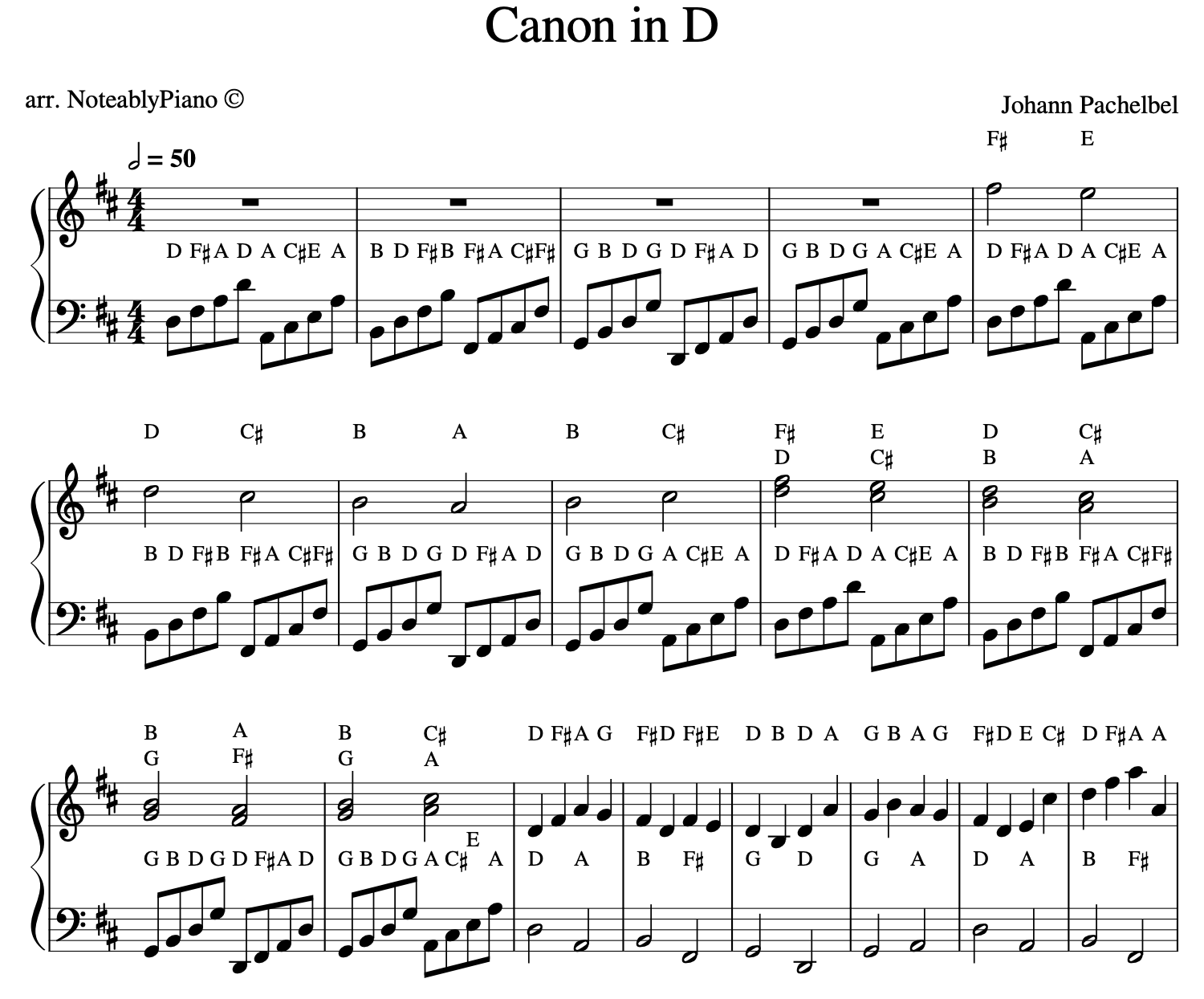 Pachelbel - Canon in D with Letter Names